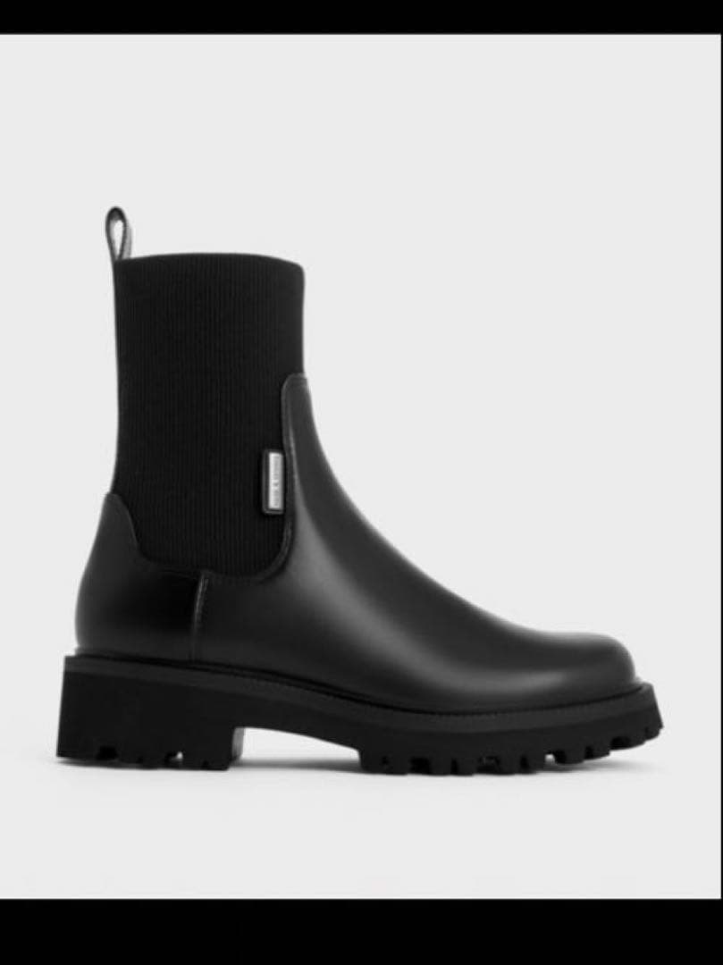 CHARLES&KEITHニットソックス リッジッドソールチェルシーブーツ 37