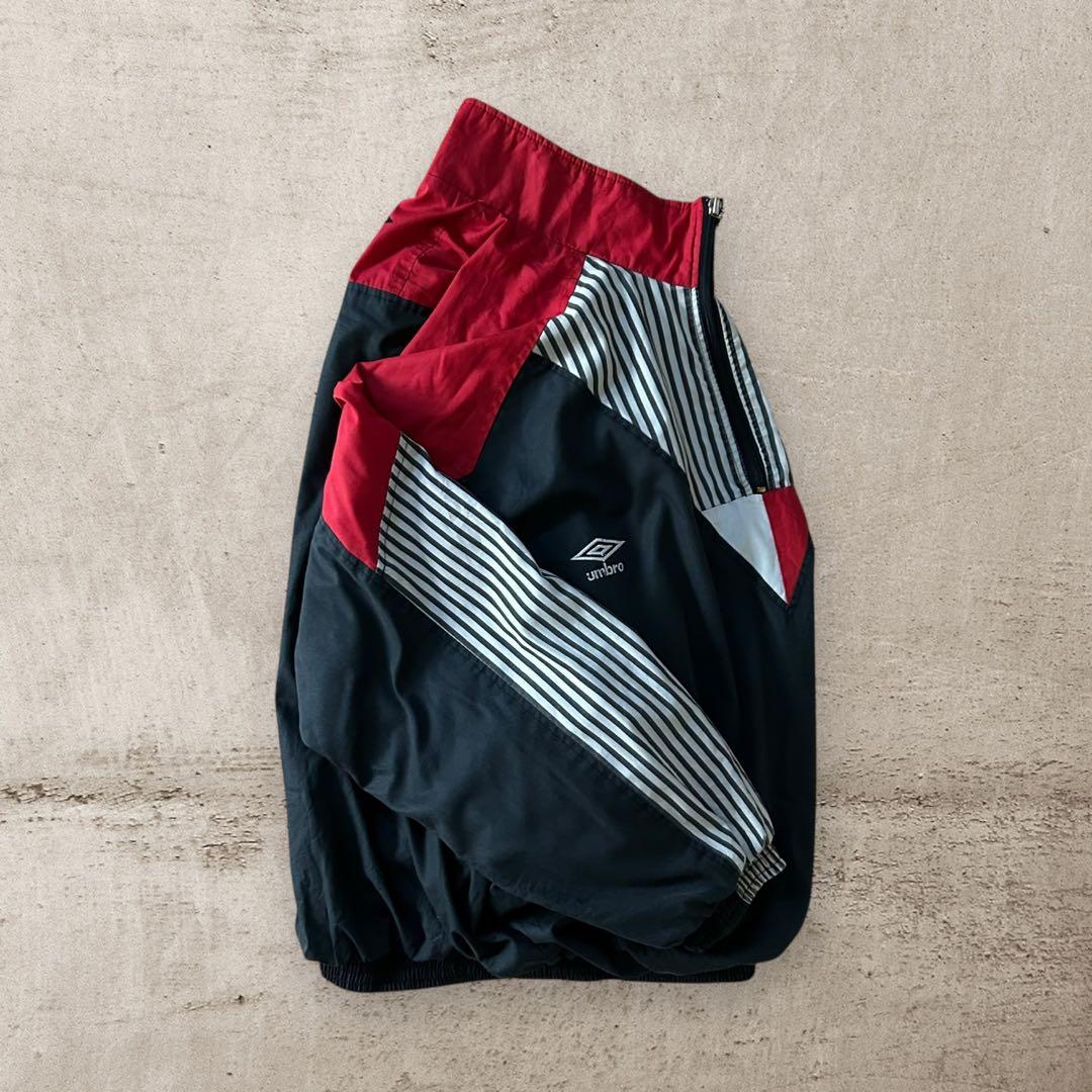 希少90sアンブロUMBROハーフジップナイロンジャケット刺繍ロゴ好配色古着XL