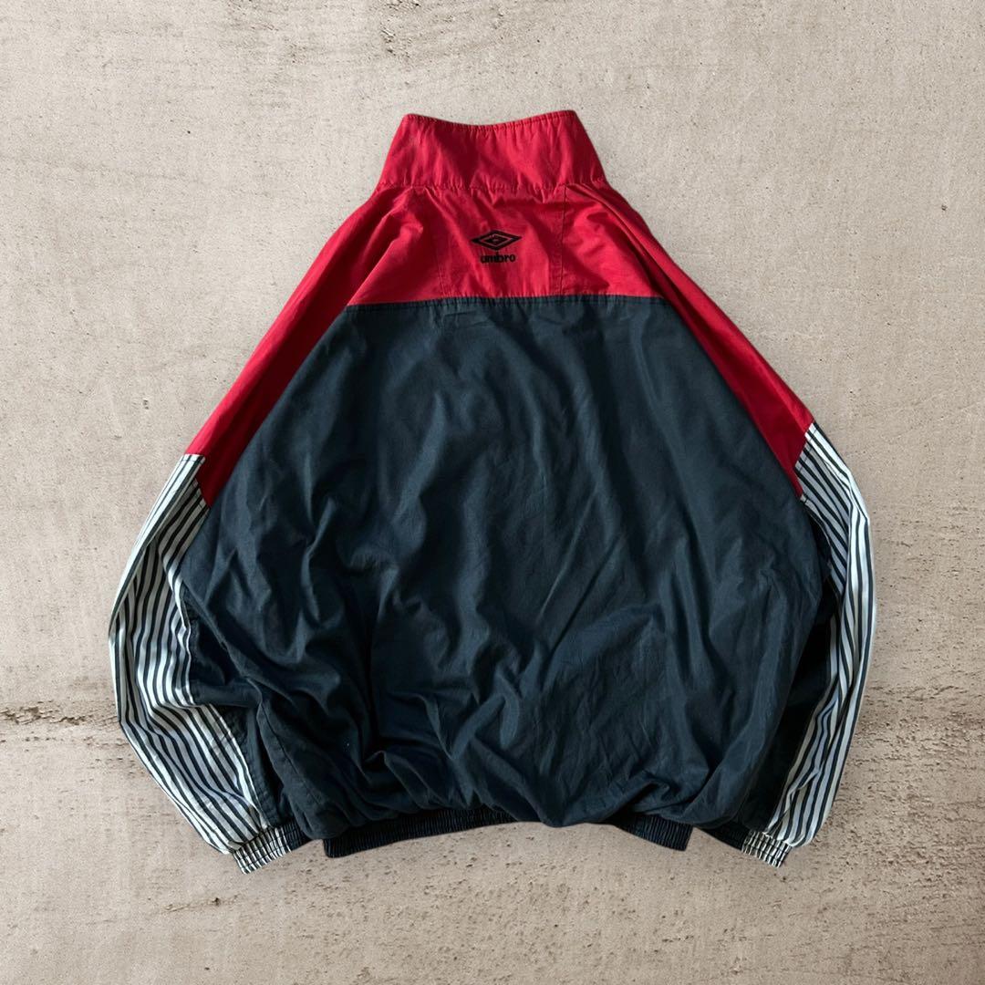 希少90sアンブロUMBROハーフジップナイロンジャケット刺繍ロゴ好配色古着XL