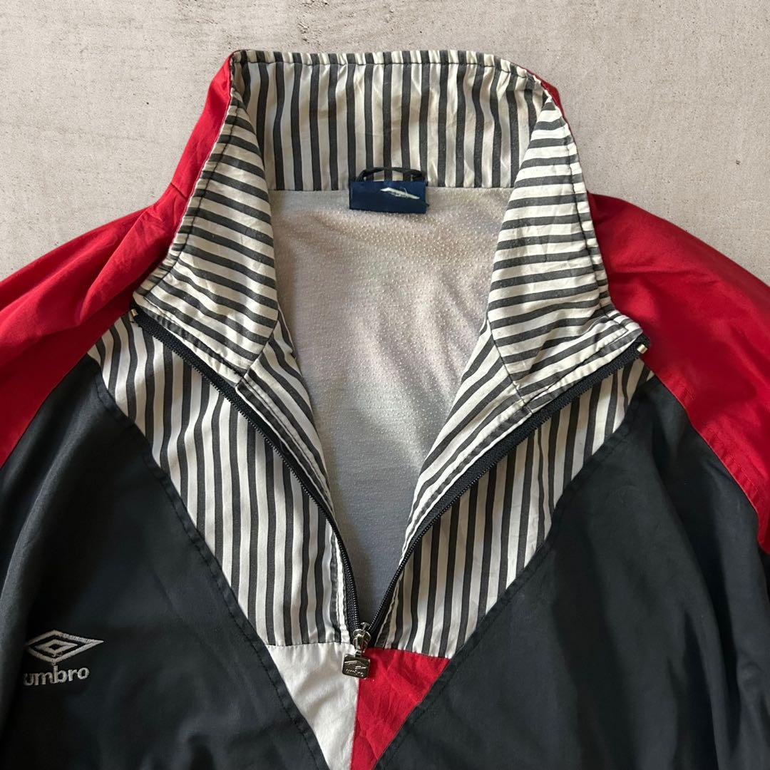 希少90sアンブロUMBROハーフジップナイロンジャケット刺繍ロゴ好配色古着XL