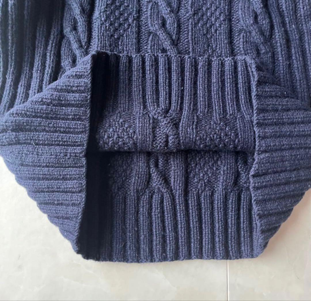 ポロラルフローレン ハンドニット 肉厚　タートルネックケーブル　紺 M ネイビー