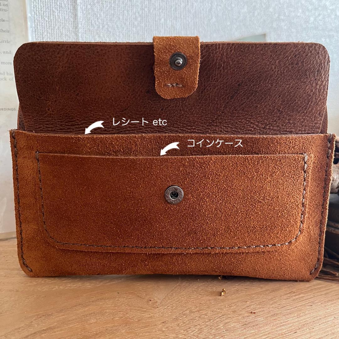 kudu革長財布 スエード ケース付き ２点セット キャメルカラー 一点物