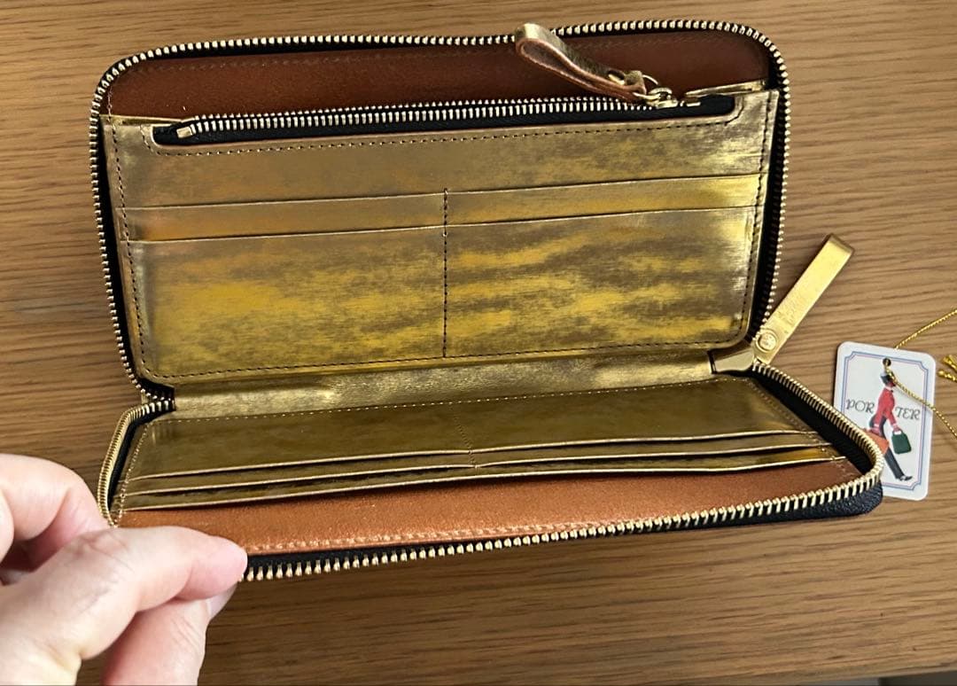 新品ポーターゴールドレザー長財布 ポーチ付き