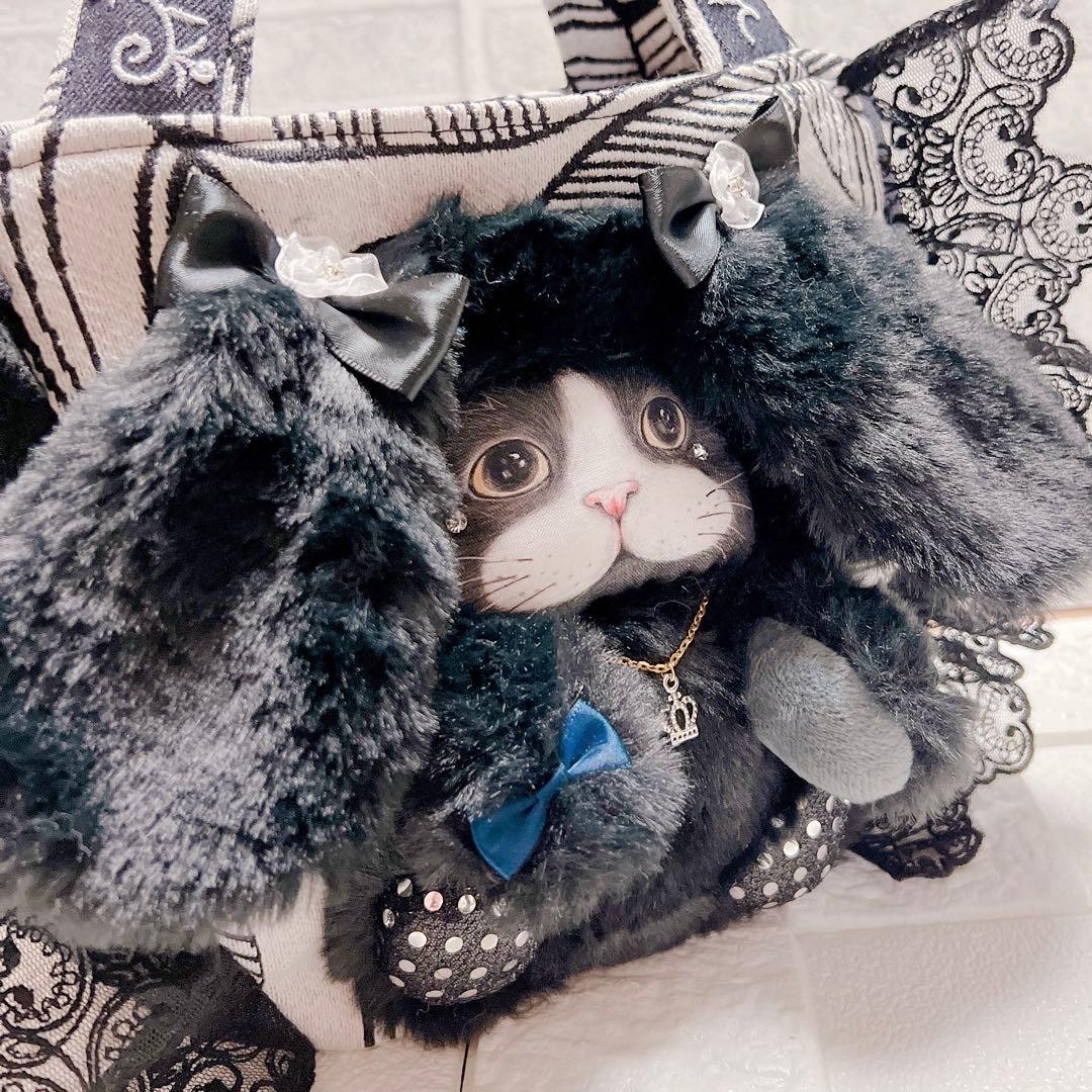 コヤンイサムチョン 黒猫の豪華レース トートバッグ ハンドメイド