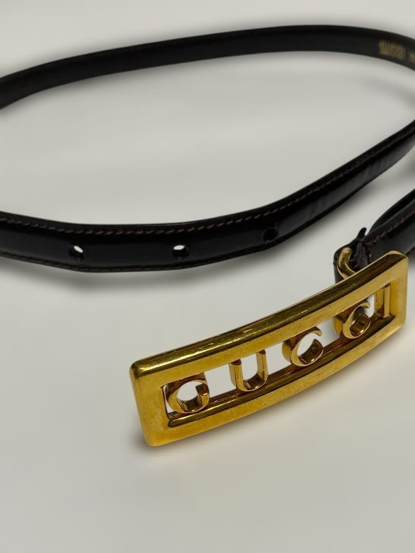 【SALE】GUCCIグッチロゴプレーレザーベルブラック×ゴールド70/28伊製