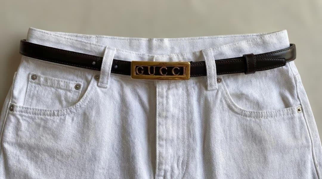 【SALE】GUCCIグッチロゴプレーレザーベルブラック×ゴールド70/28伊製