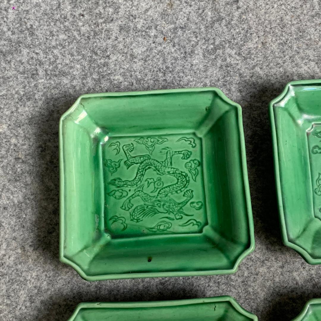 淡路珉平焼雲龍文四方隅切角皿4枚 [B25356]