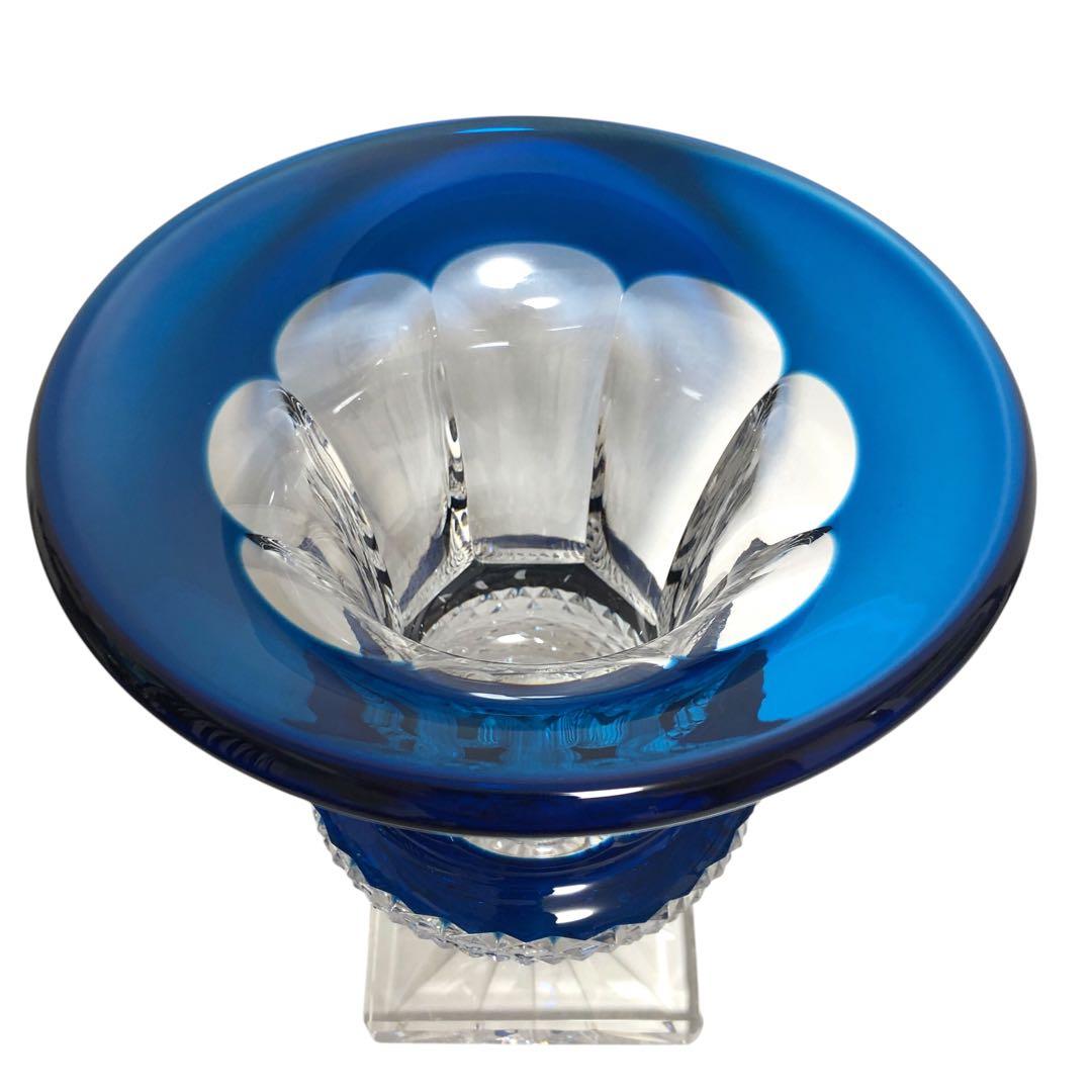 【希少品】サンルイ ヴェルサイユ 花瓶 フラワーベース 青被せ ガラス工芸品