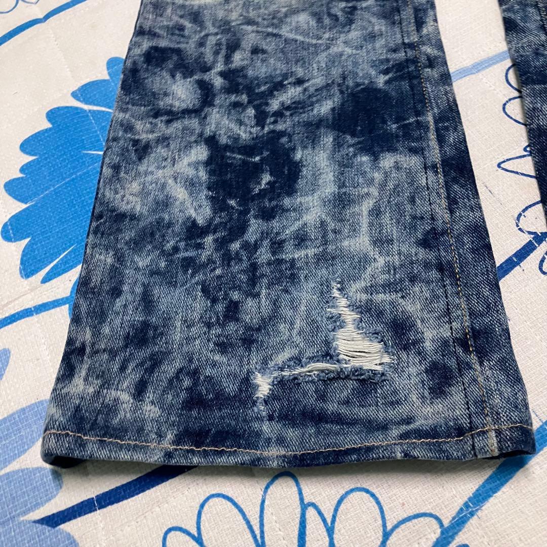 【希少】MIDAS 刺繍　染め　ダメージ加工　ワイド　フレア　デニム　パンツ