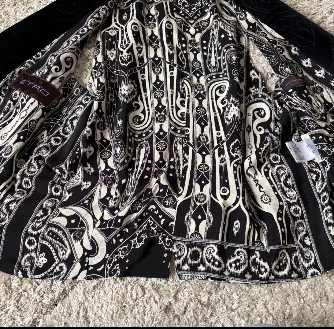 【希少】エトロ／ジレ／ベスト／シルク／ベロア／ペイズリー／ブラック／Ｌ