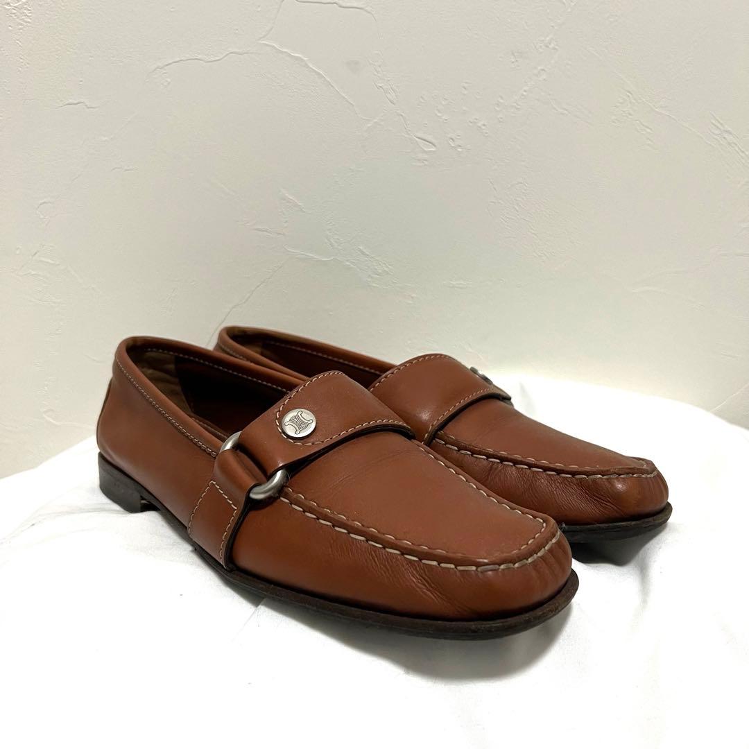 vintage old Celine セリーヌ レザー ローファー バックル