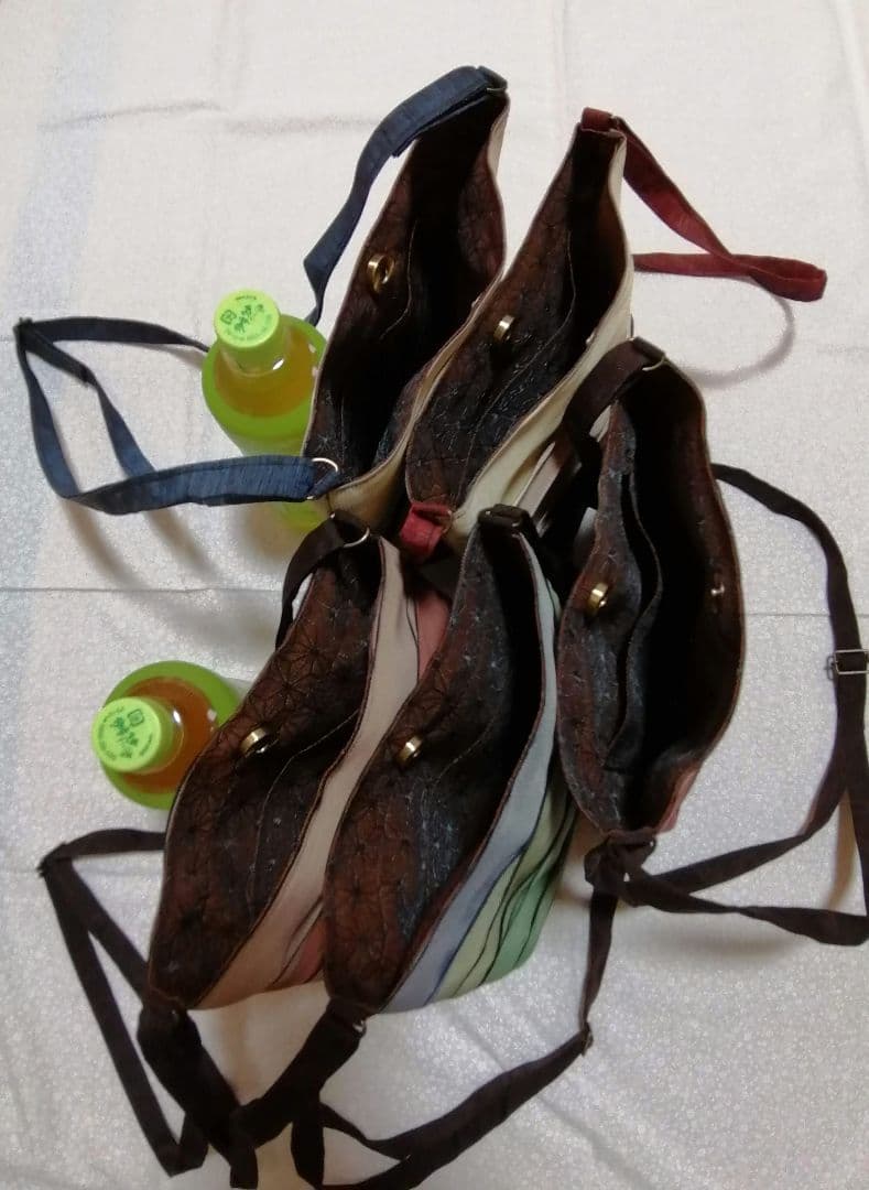 畳へり　トートバッグ　オレンジ×ピンク×赤　大きめのA4サイズ　ほか