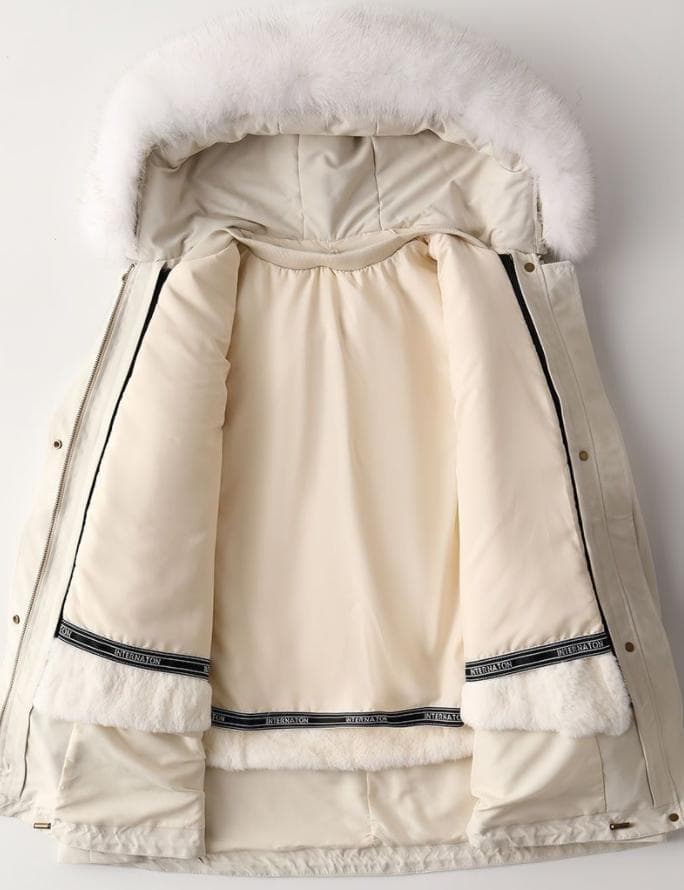 新品 ラビットファーライナーモッズコートフード付きラクーントリミング毛皮ファー