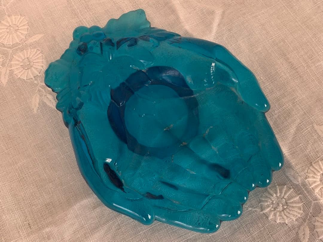 フランスアンティーク　ハンドモチーフ　トレイ　ガラス製　ブロカント