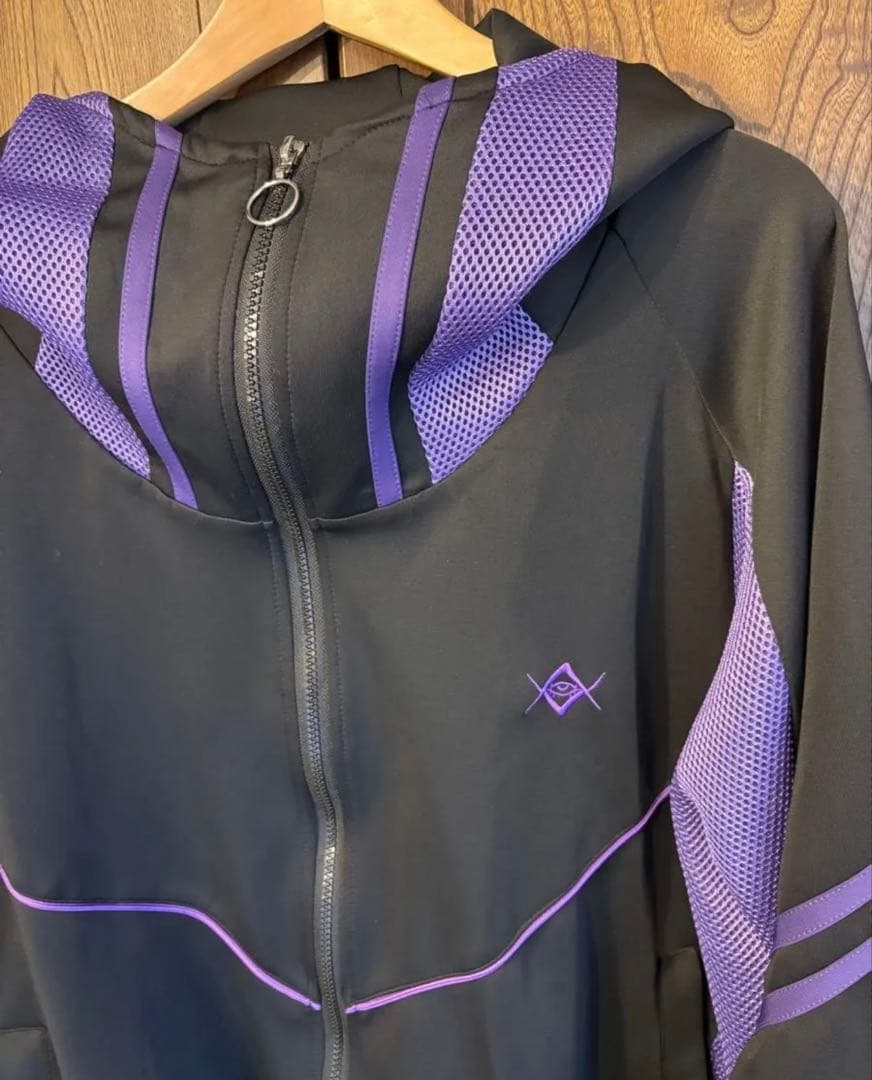 【REFLEM】レフレムメッシュ切替ハイネックジャージパーカー(黒/紫)