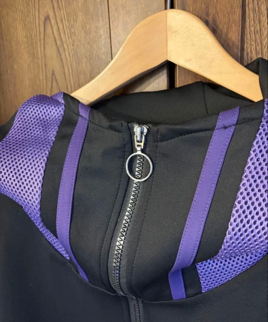 【REFLEM】レフレムメッシュ切替ハイネックジャージパーカー(黒/紫)