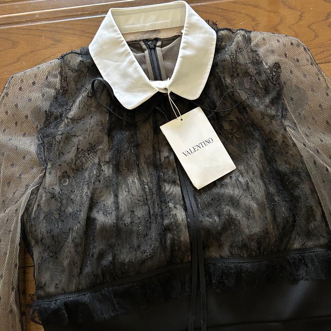 VALENTINO ヴァレンティノ　ドットチュール レース ドッキングワンピース