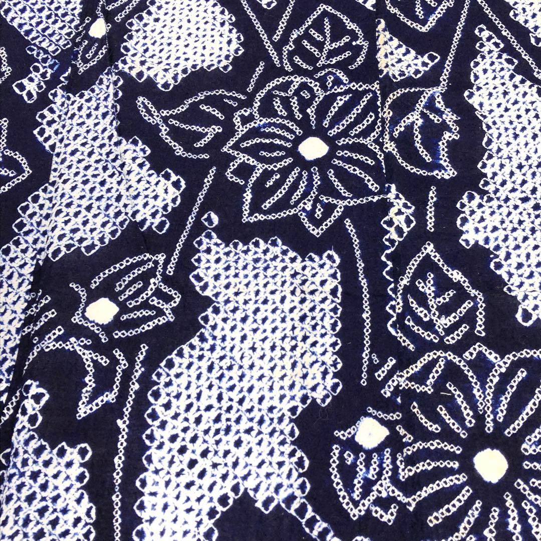 夏着物 浴衣 有松鳴海本絞り 曲線に花柄模様 KK-2211