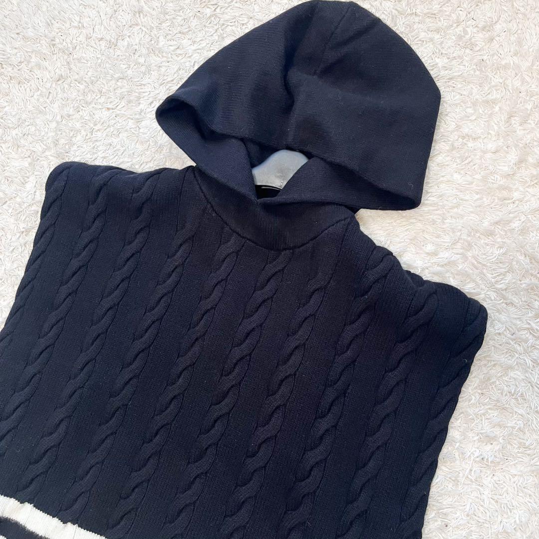 25年 ルフィル ポンチョ ウールミドルゲージケーブルニット フード ブラック