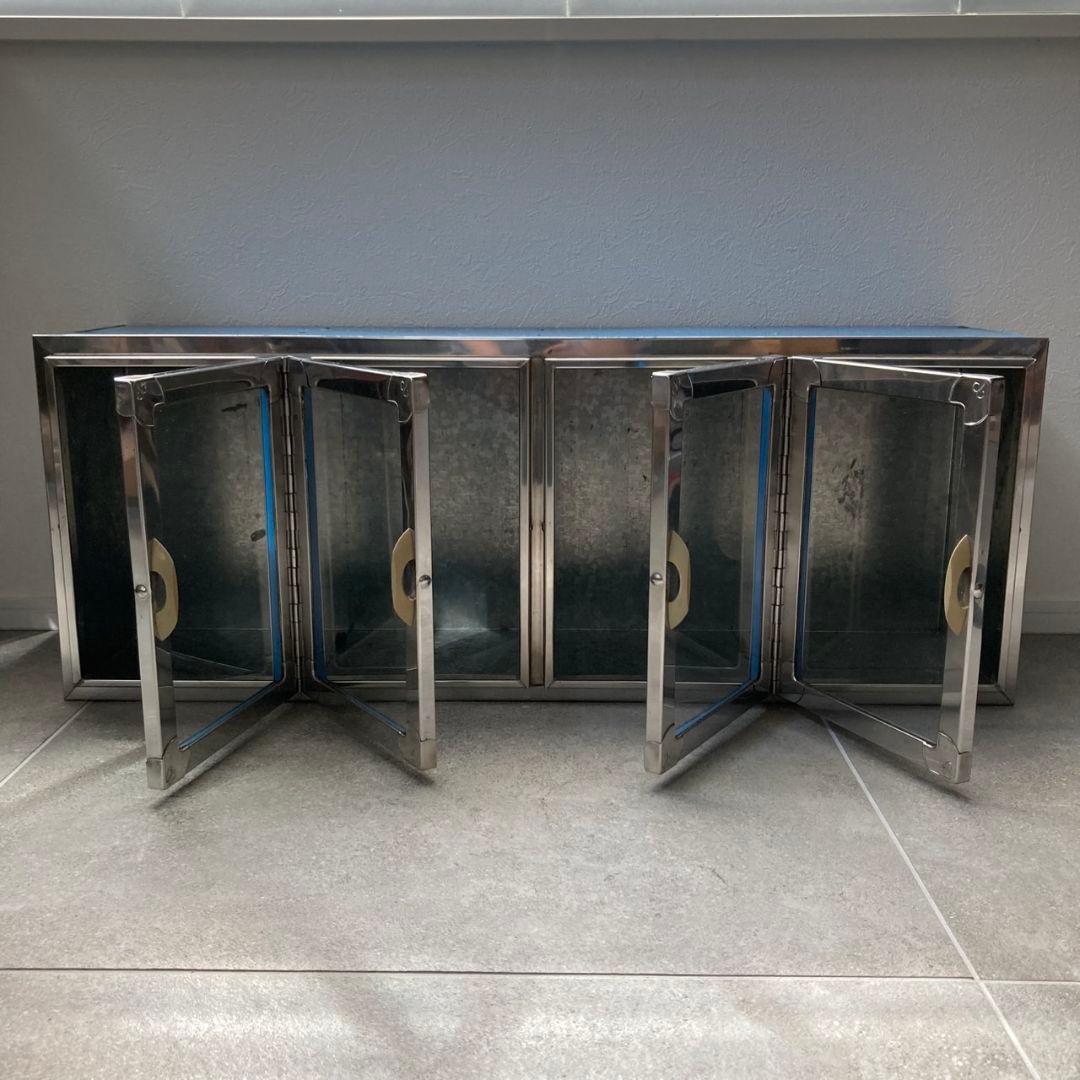 駄菓子屋ブリキ ケース　4枚扉　ガラス窓　仕切付　縦30cm×横79cm