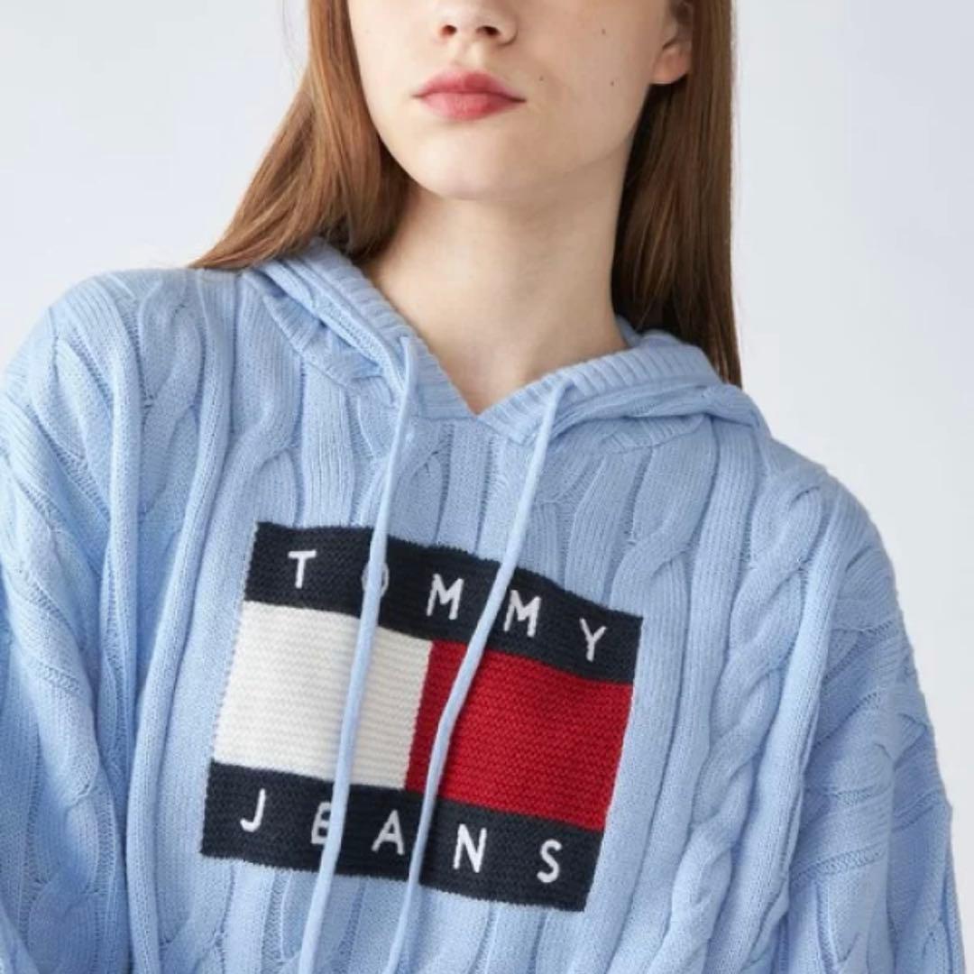 美品⭐️ トミーヒルフィガー  JEANS ニット パーカー 水色 S