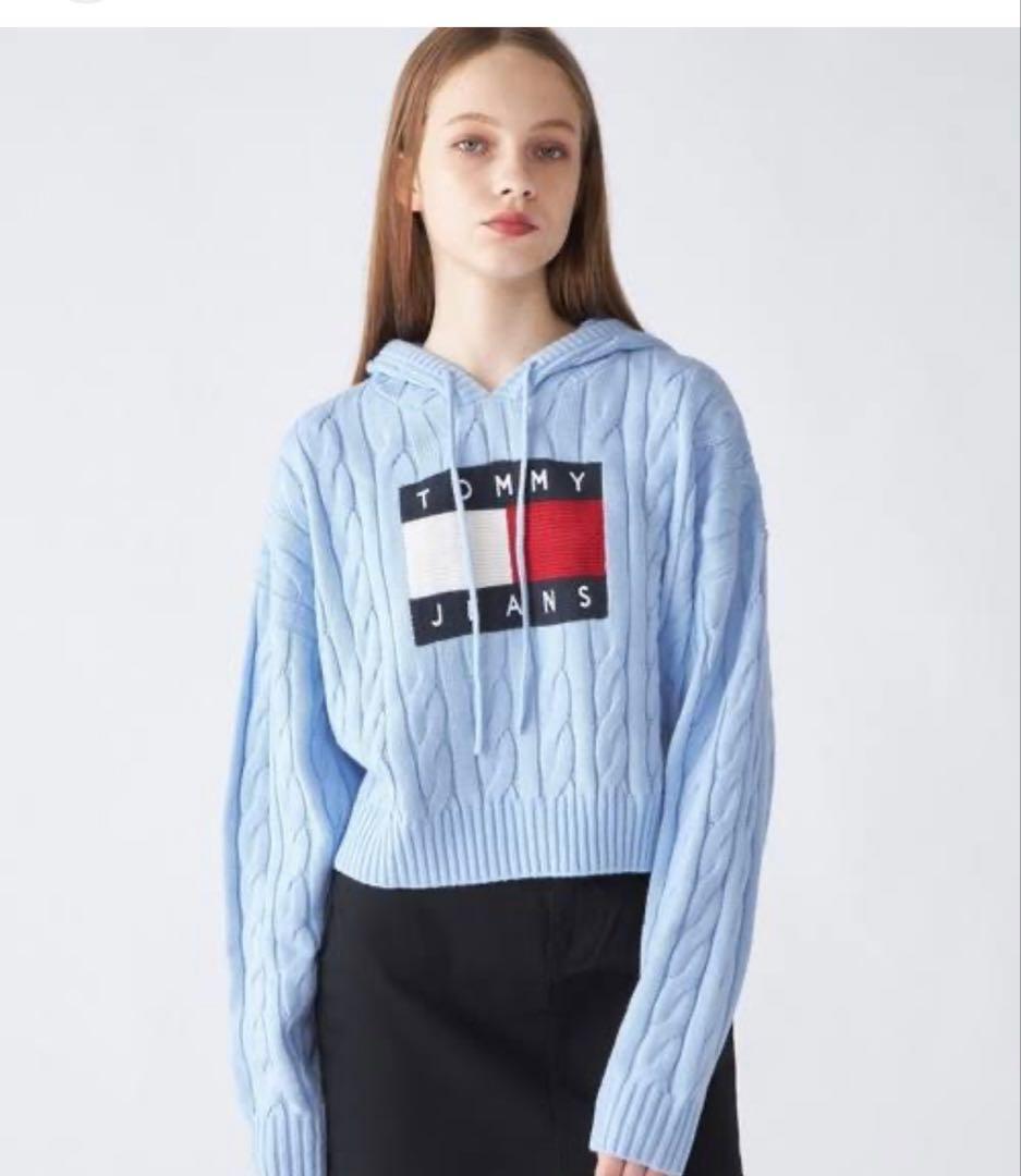 美品⭐️ トミーヒルフィガー  JEANS ニット パーカー 水色 S