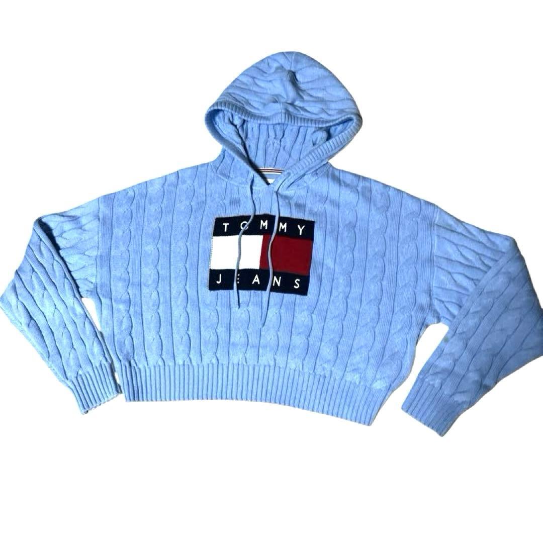 美品⭐️ トミーヒルフィガー  JEANS ニット パーカー 水色 S