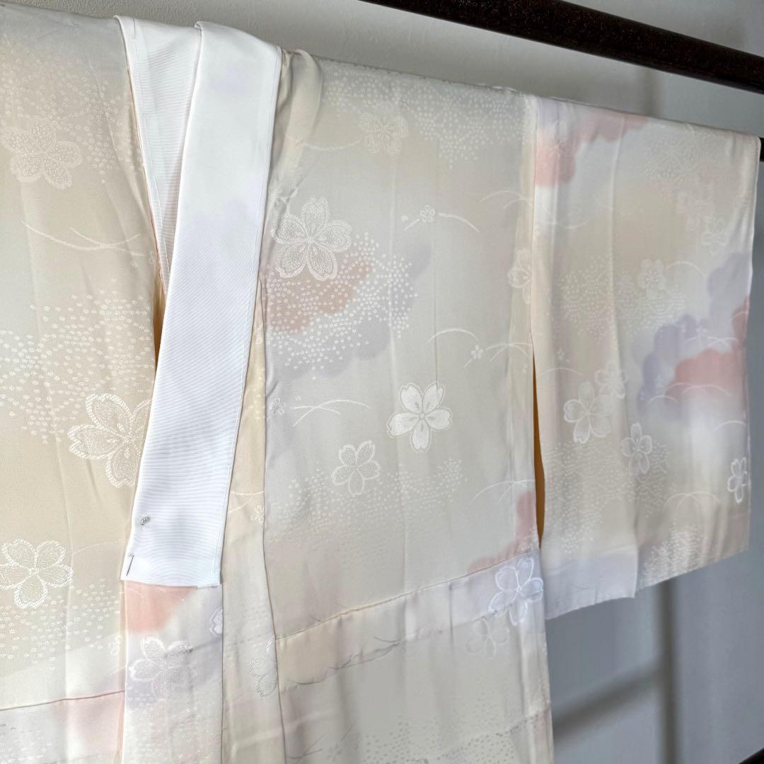 しつけ付き　現代　正絹　長襦袢　袖無双　着物　広衿　138裄67 ピンク　薄紫