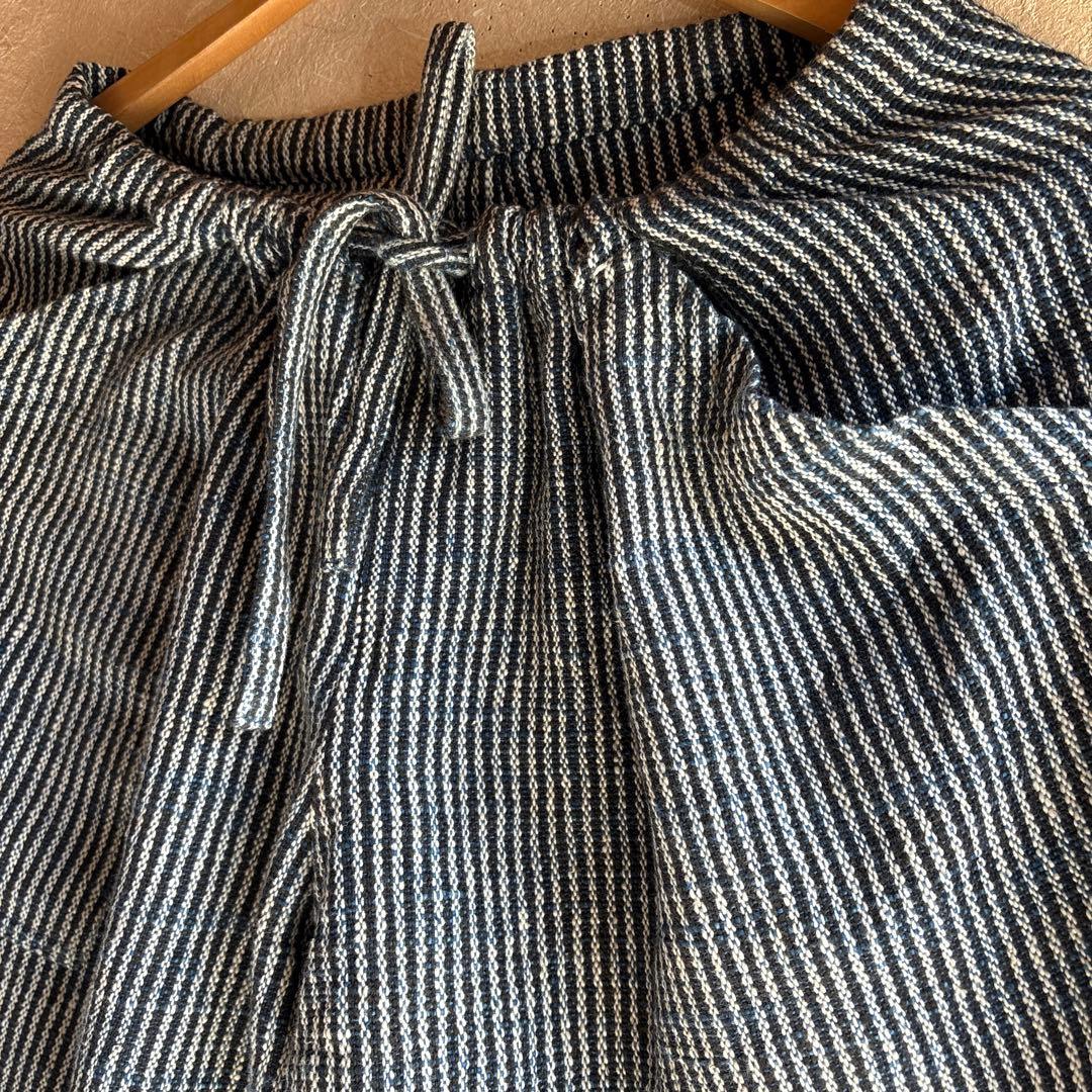 うさとの服  usaato ヘンプコットン 藍染めボーダー ストレートパンツ美品