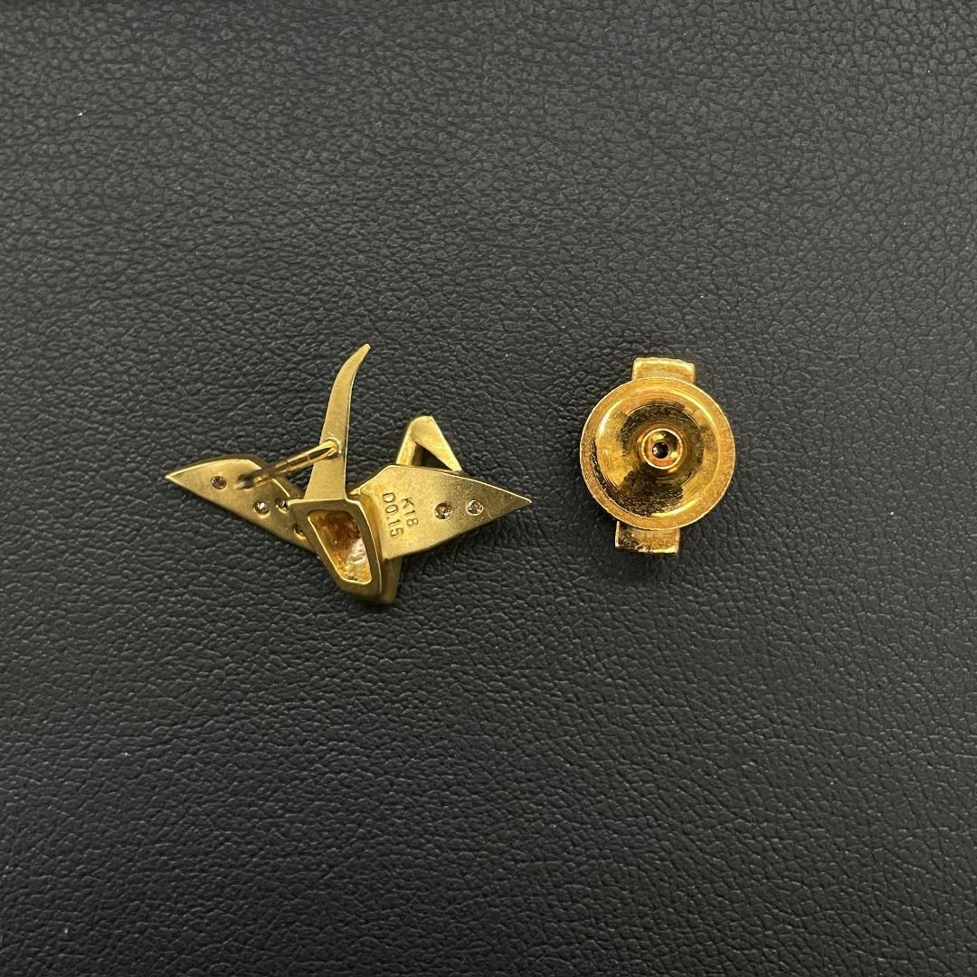 K18 ダイヤモンド 折り鶴 ブローチ