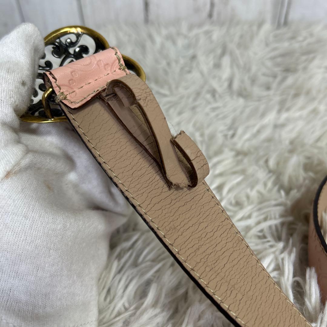 GUCCI ベルト　ハート　ロゴ　GG シマ　ピンク　レザー　レディース