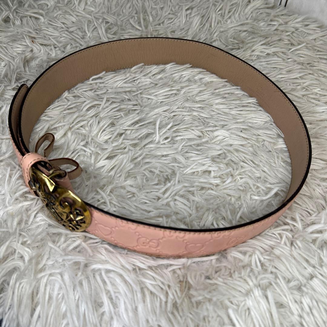 GUCCI ベルト　ハート　ロゴ　GG シマ　ピンク　レザー　レディース