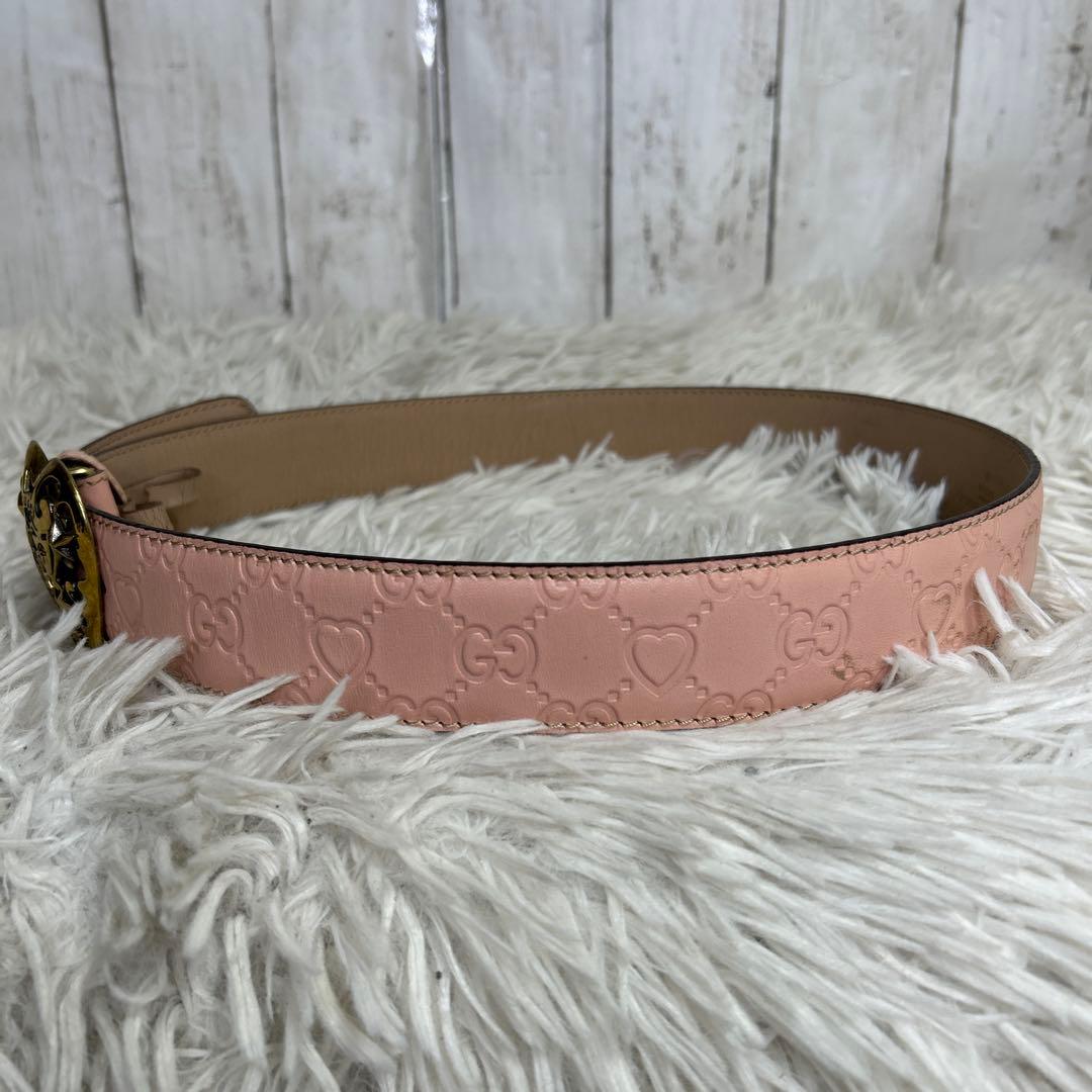 GUCCI ベルト　ハート　ロゴ　GG シマ　ピンク　レザー　レディース
