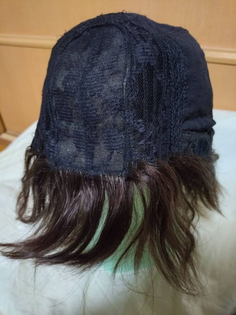 人毛100%　Sサイズ　ブラウン　フルウィッグ　ウエーブ
