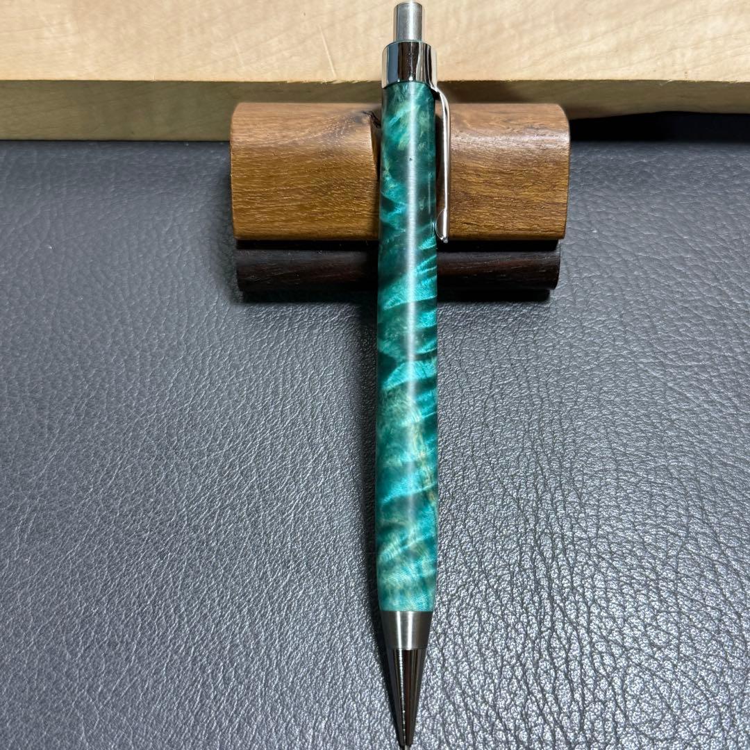 111栃トラ杢スタビ　木製シャーペン　強低重心テーパー　ステンレス　ギラギラ杢