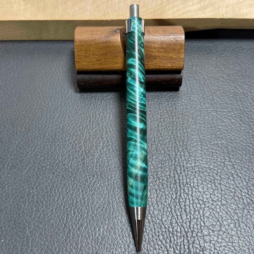 111栃トラ杢スタビ　木製シャーペン　強低重心テーパー　ステンレス　ギラギラ杢