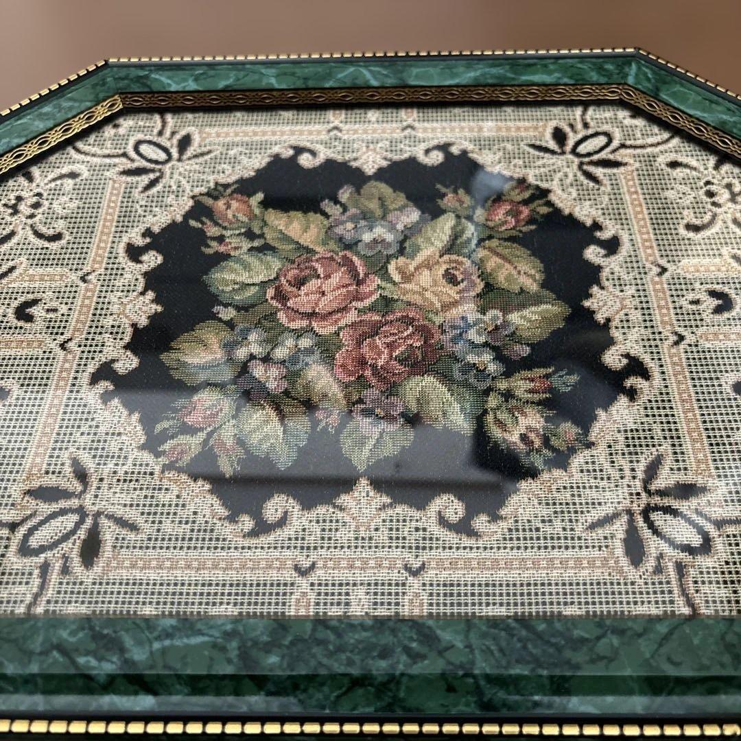 アンティーク　ヴィンテージ　Demain ドマン　イタリア　トレイ 花柄刺繍