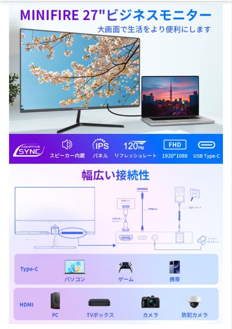 モニター27インチ 120Hz フルHD 1920x1080