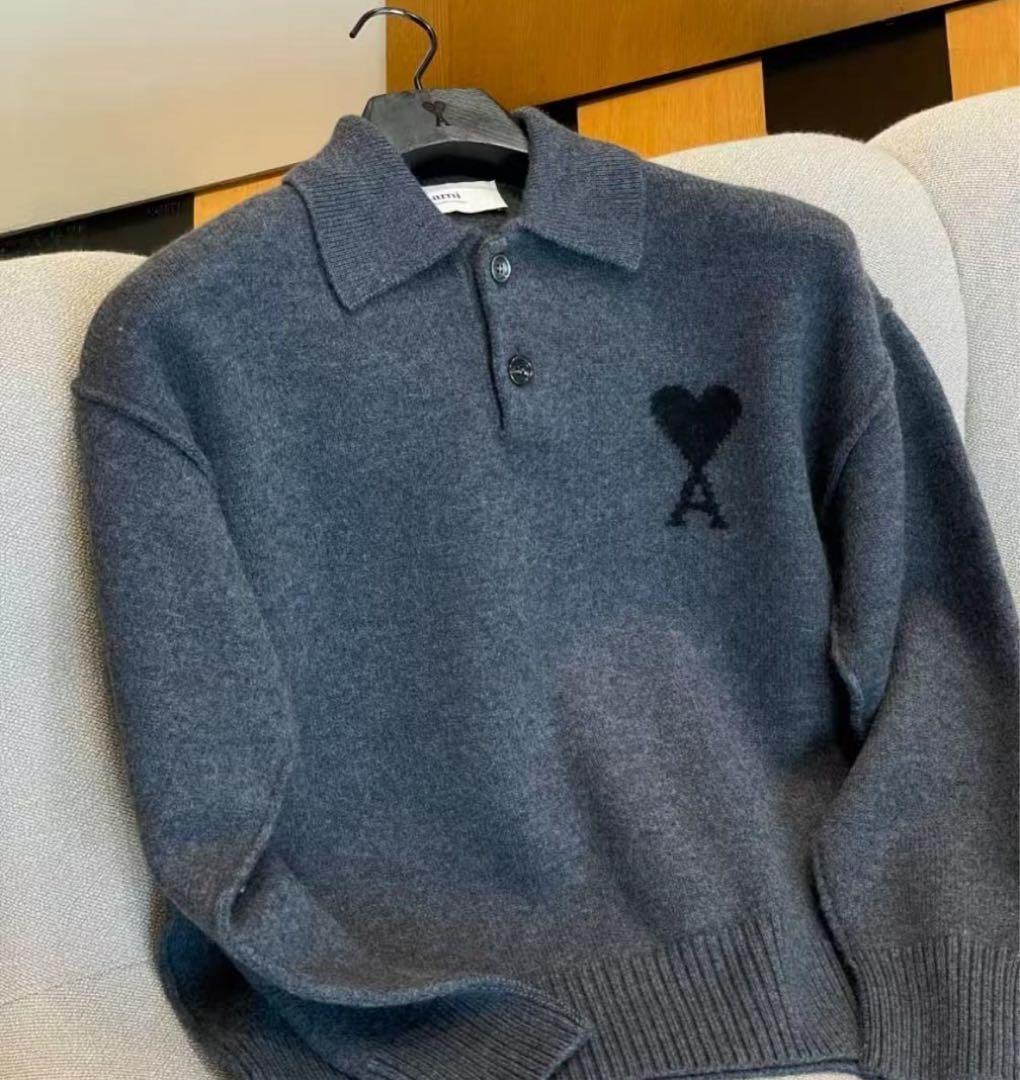 AMI PARISダークグレー ポロシャツ ハート刺繍 極美品です