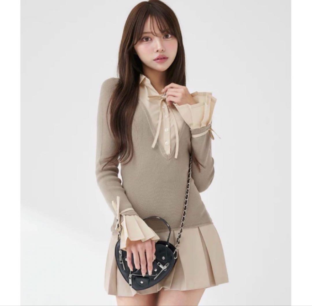 ダーリッチ Darich シャツドッキングプリーツミニワンピース F