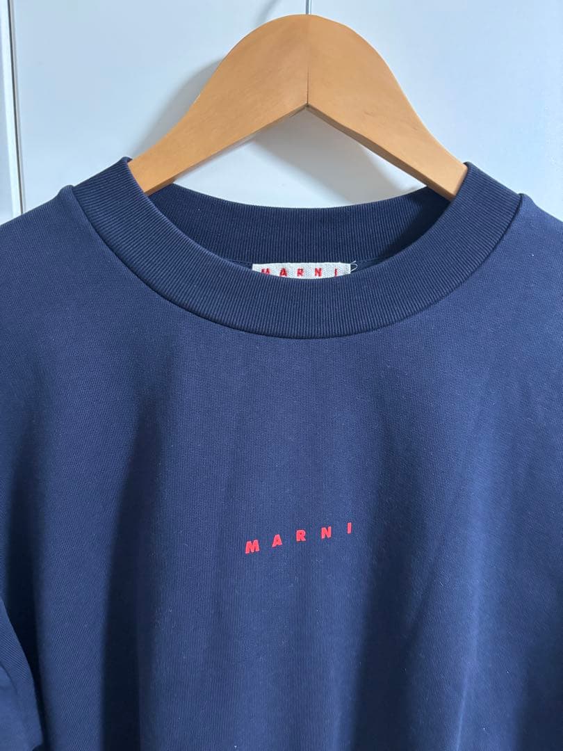 【MARNI】コットンクルーネック コンパクトロゴスウェット ネイビー 48