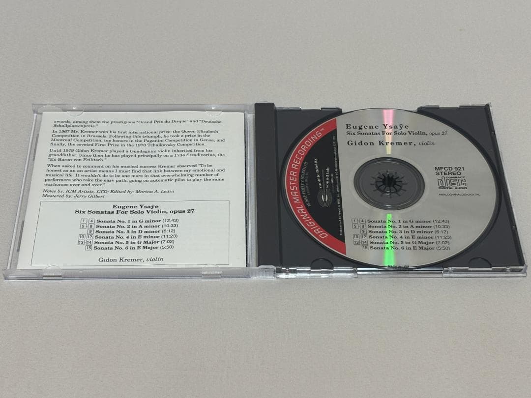 廃盤超希少 MFSL◇ギドン・クレーメル イザイ：無伴奏ヴァイオリン・ソナタM