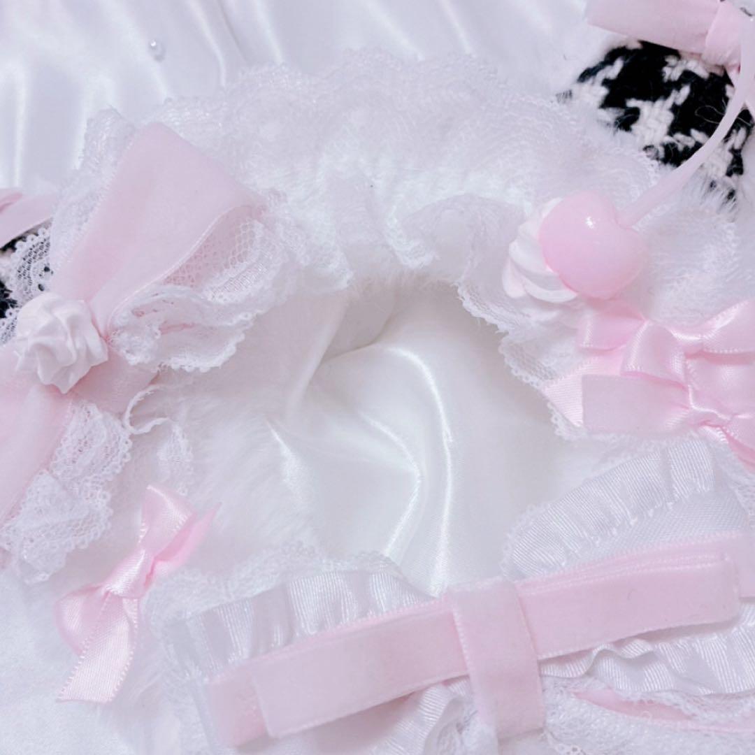 【甘ロリホイップ千鳥柄×しろねこ】おすわりぬい服 16cm