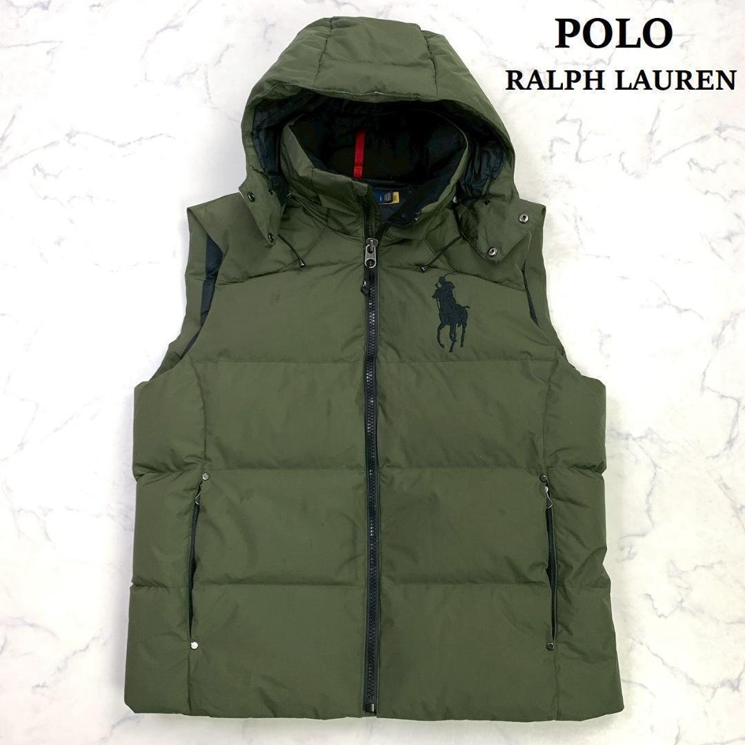 現行タグ★ポロラルフローレン ダウンベスト ビッグポニー カーキ L　D693