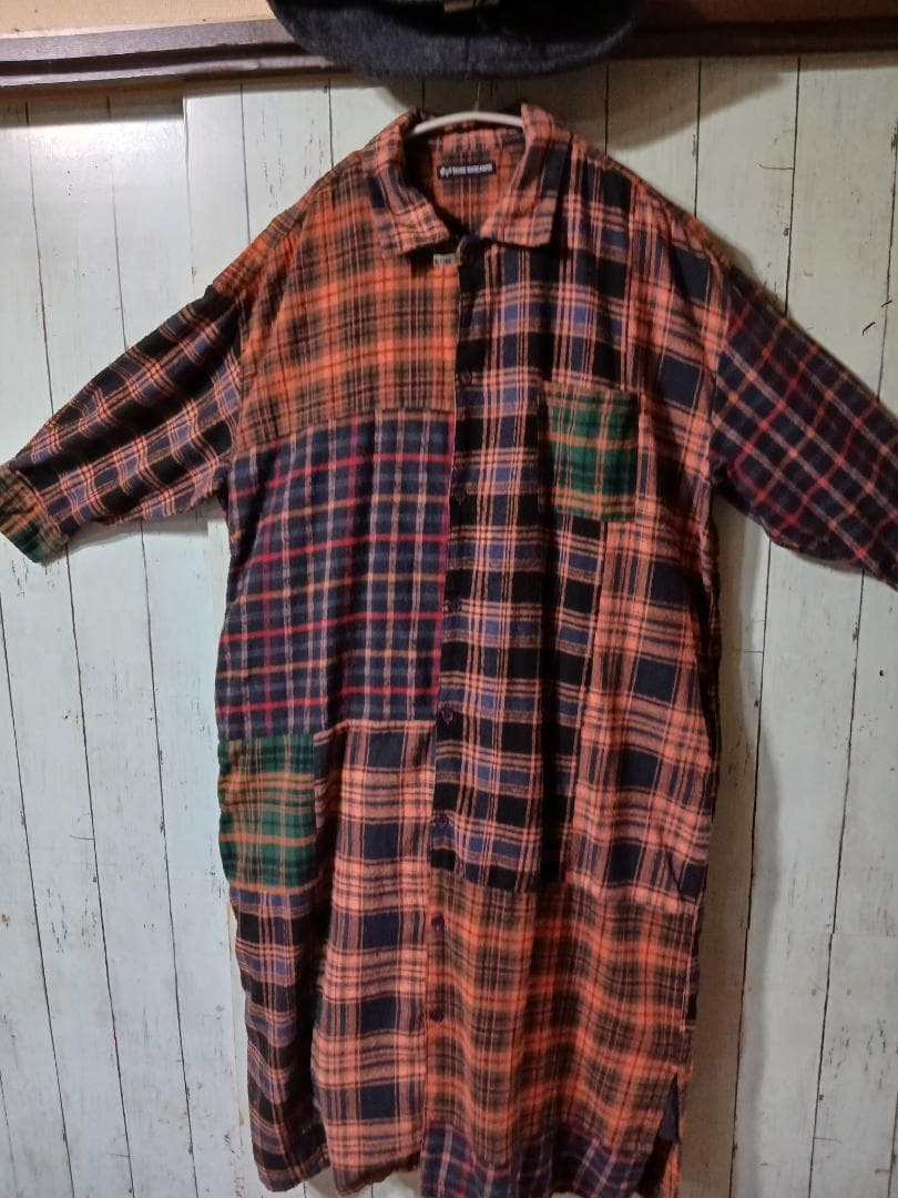 着1回　 パッチワーク　ネル　チェック　九分袖　シャツワンピ　プロフで全品見て