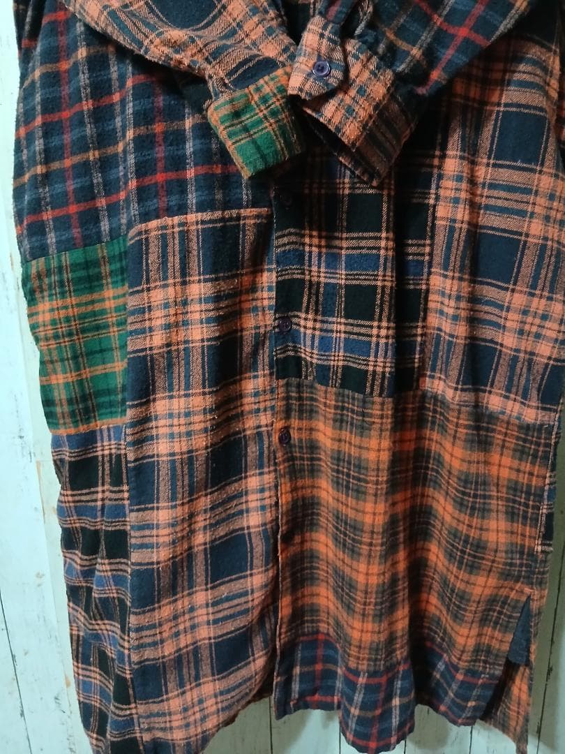 着1回　 パッチワーク　ネル　チェック　九分袖　シャツワンピ　プロフで全品見て