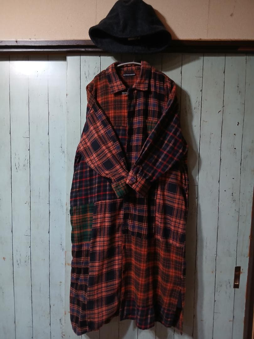 着1回　 パッチワーク　ネル　チェック　九分袖　シャツワンピ　プロフで全品見て