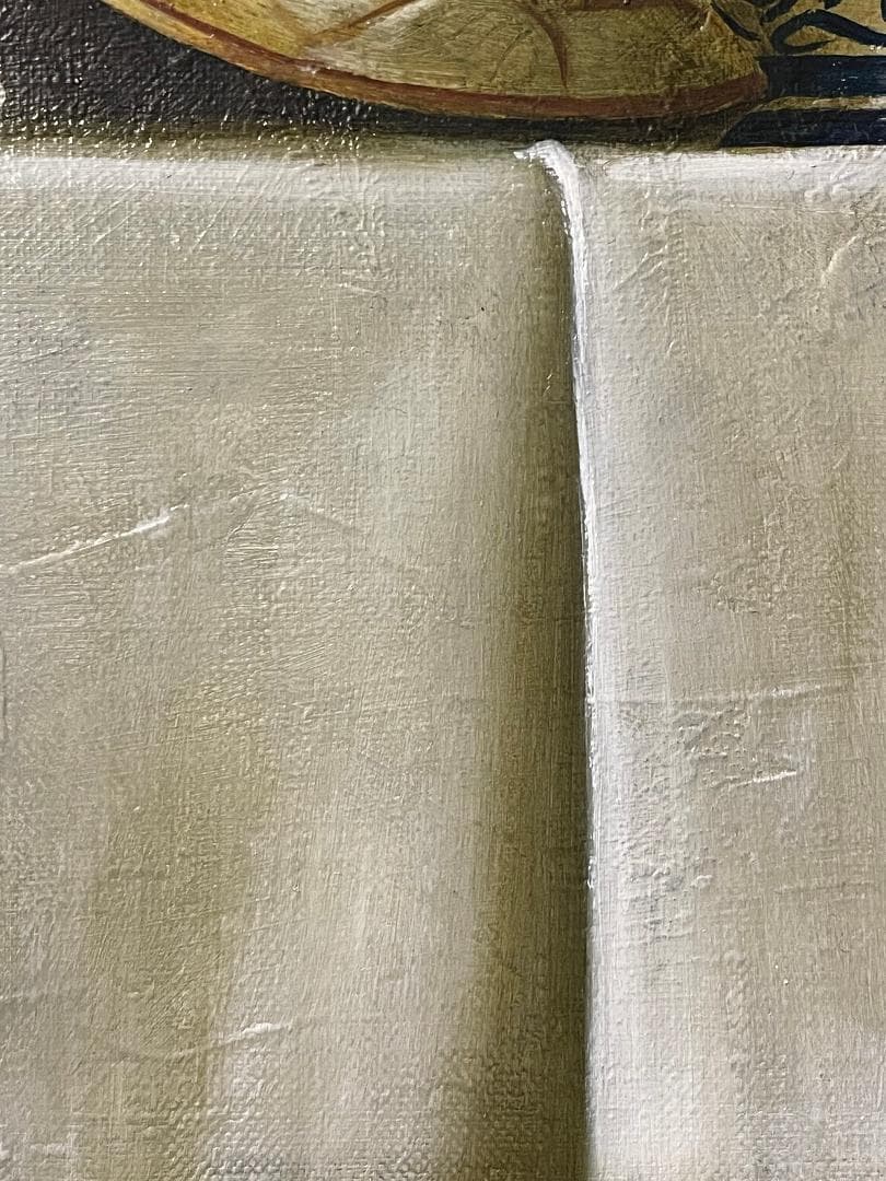 「真作」西村有史「九谷辛夷文輪花皿」静物画　油彩画　額装　サイン有り　F8号