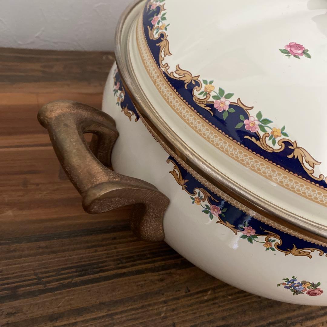 ラ*ネ様 希少　西ドイツ製　ASTA（Fissler)ホーロー両手鍋　バラ柄　ヴ