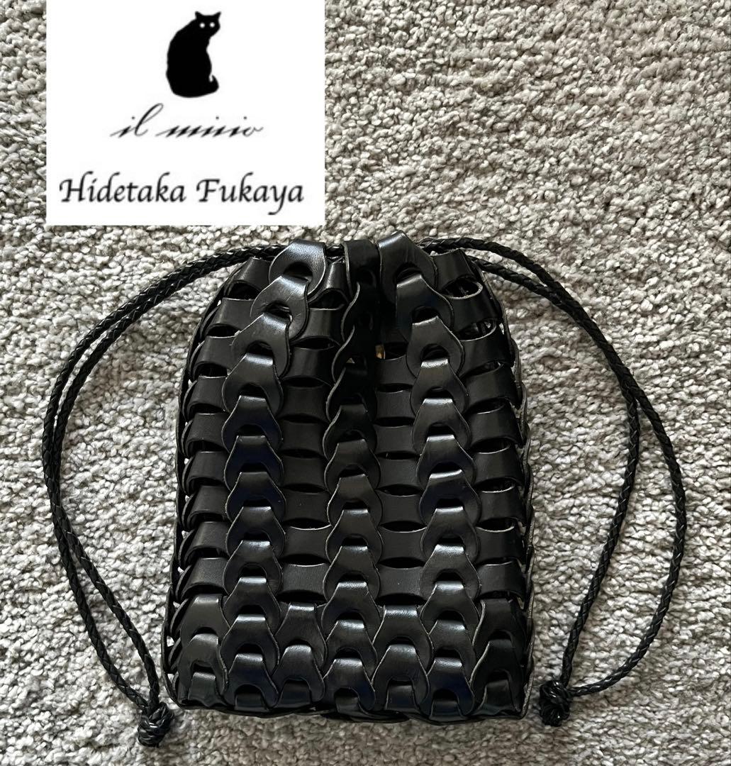il micio イルミーチョ 巾着 Boho ブラック 黒 牛皮 レザーポーチ